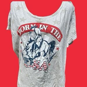 BORN IN THE USA women’s XL T-SHIRT, short sleeve gray